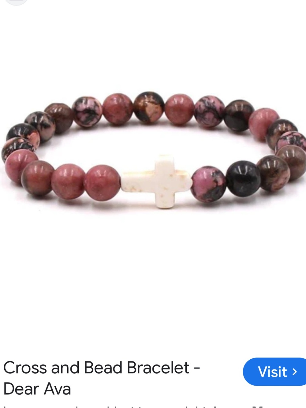#2634* Christian Brown-Mixed beige Rhodonite Bead Bracelet with White Cross